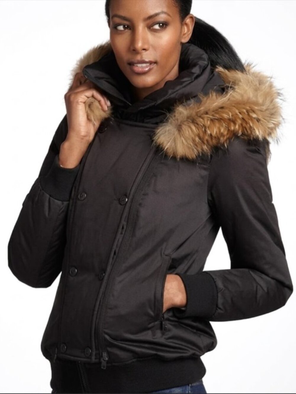 Soia & Kyo Black Down-filled Bomber with real fur